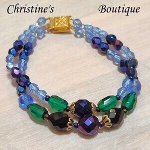 Double Strand Czech Carnival Glass Bead Bracelet